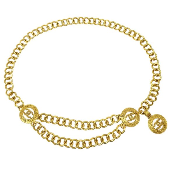 RARE💛Chanel💛Vintage Double Chain Medallion Belt - Picture 3 of 14